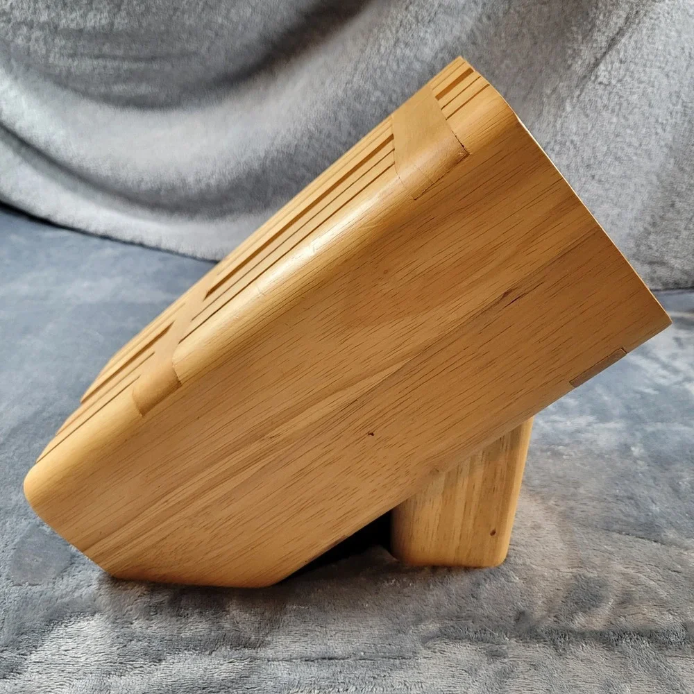 Universal Wooden Knife Block Multi Slot Cutlery Organizer Natural Wood Finish